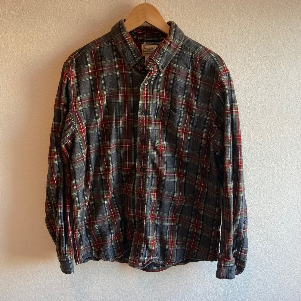 LL Bean Flannel Shirt Mens M Red Plaid Tartan Traditional Fit Button Down Cotton